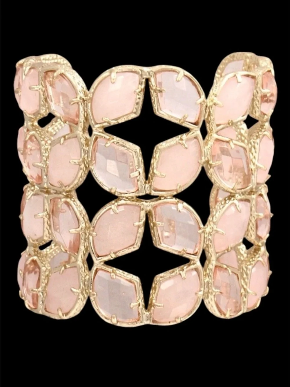 Kendra Scott Vintage Paley Gold Cuff in Rose Quartz and Pink Glass - Picture 1 of 11
